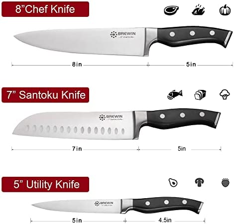  Brewin CHEFILOSOPHI Japanese Chef Knife Set 5 PCS with Elegant  Red Pakkawood Handle Ergonomic Design,Professional Ultra Sharp Kitchen  Knives for Cooking High Carbon Stainless Steel : Automotive